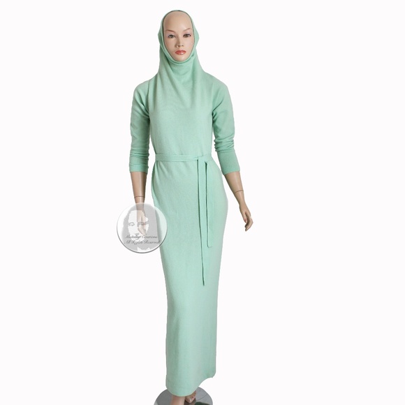 Bonnie Cashin Maxi Dress Belted Cashmere Knit Funnel Neck Vintage Retro 70s HTF - Picture 6 of 11